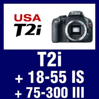 USA Model Canon T2i Digital SLR Camera + 18 55 IS & 75 300 III Lens 
