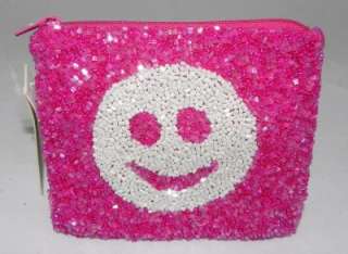 NWT MOYNA Hand Beaded Pink SMILEY FACE Pouch Wallet  