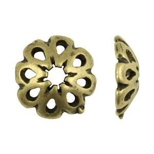 Antique Brass Plated Pewter 9mm Flower Bead Caps (6) 