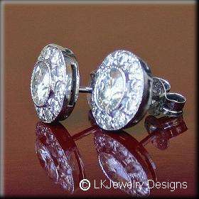 30 CT MOISSANITE ROUND HALO PAVE VINTAGE EARRINGS NEW  