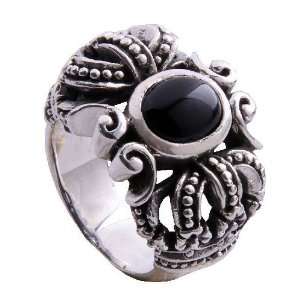  Black Agate Onyx Crown Royal Ring for Mens Fashion 