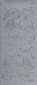 Silver Swimming Dolphins Outline Stickers 3 Sheet Lot 4x9  