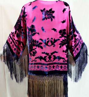 Fringe Jacket Kimono Duster Bolero Velvet Pink Purple  