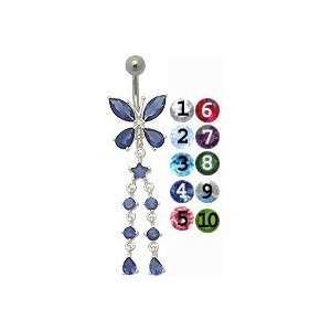  Butterfly with Twin Dangling Belly Ring Body Jewelry 