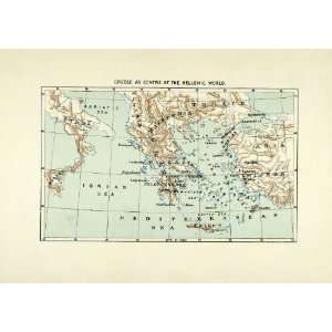  1890 Lithograph Greece Hellenic Map Ionian Sea Sicily 