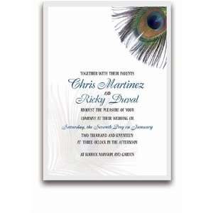   80 Rectangular Wedding Invitations   Peacock Feather