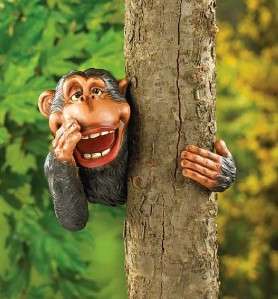 Wild Life Monkey Ape Statue Tree Trunk Post Garden Yard Hanging Animal 