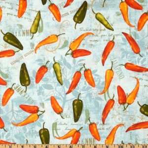  44 Wide Salsa Picante Jalapenos Dusty Blue Fabric By The 