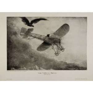  1912 Vintage Airplane Eagle Bird Printemps Engraving 