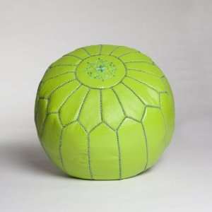  Lime Green Moroccan Leather Pouf, Stuffed