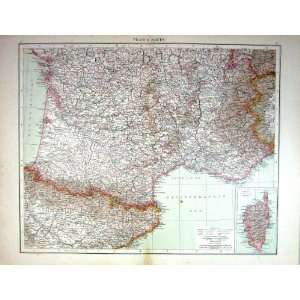  Antique Map South France Corsica Pyrenees Marseilles Bay 