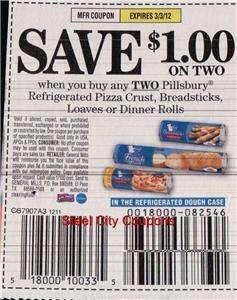   Refrig Pizza Crust Breadsticks Loaves Coupons $1/2 3/3/12  