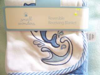 Small Wonders Reversible Receiving Stroller Crib Blanket Blue Whale 
