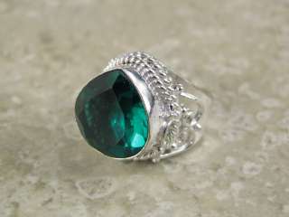 silver ring (size 7.25) with  faceted green tourmaline like quartz 