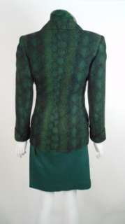 Vintage JEAN LOUIS SCHERRER Lime/Hunter Green Reptile Print 3Pc Skirt 
