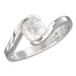  Sterling Silver Womens 5mm Cubic Zirconia Ring with Offset 