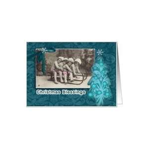  christmas blessings,christmas tree,blue,ribbon and bow 