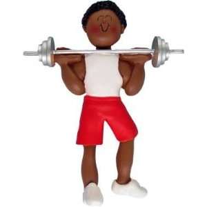 Weightlifter Male, African American Personalized Christmas Ornament