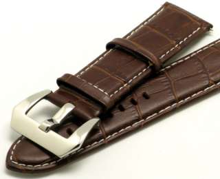 24mm Brown/White Leather watch Band PRE V Buckle  