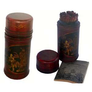  Chinese Red Leather Box Fortune Sticks 