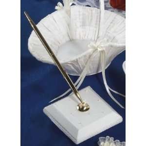   of Pearl and Silk Wedding Guest Pen and Holder Set 
