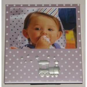   Pink and White Polka Dot Train Aluminum Baby Picture Photo Frame Baby
