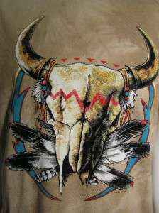 Vintage 90s Navajo Southwest Cow Skull Native American Indian Tee T 