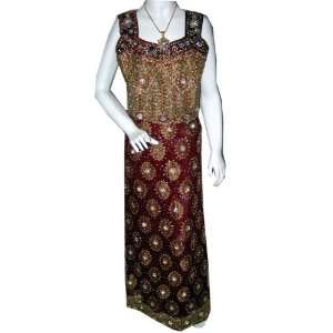  Indian Ethnic Girls Party Wear Maroon Gold Embroidered 