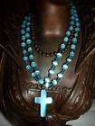 Silvertone Turquoise Glass Cross Necklace  