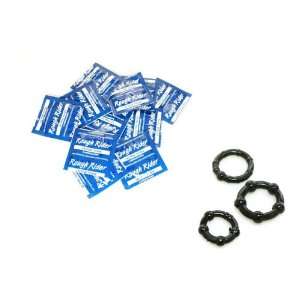   Latex Condoms Lubricated 12 condoms Plus 3 Black Beaded ERECTION AIDS