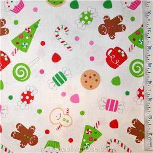   Christmas Candy RILEY BLAKE Gingerbread Cookie White Fabric 1/2 YARD