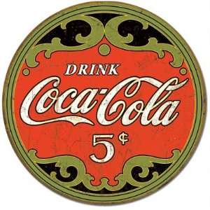    Cola Round 5 Cents Distressed Retro Vintage Tin Sign