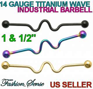 INDUSTRIAL BARBELLS 14g 14 Gauge Titanium Wave 1 1/2  