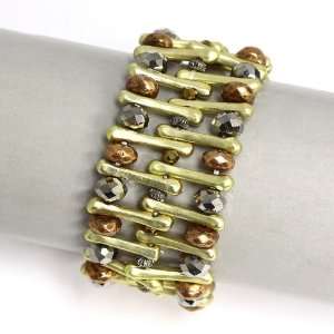 Faceted Bead Stretch Bracelet; 1.25L; Brushed Silver Metal; Copper 
