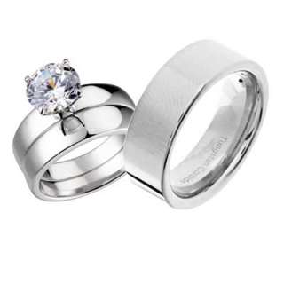   Tungsten Round CZ Men Women Wedding Bridal Ring 3 pcs Set  
