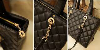 Black fashion Grid Zipper Women Lady Shoulder Satchel Purse Handbag 