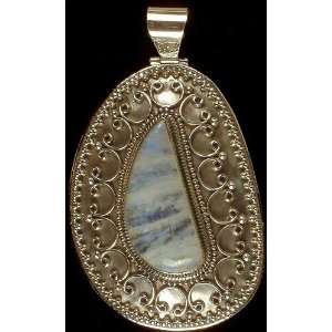 Rainbow Moonstone Pendant with Filigree   Sterling Silver