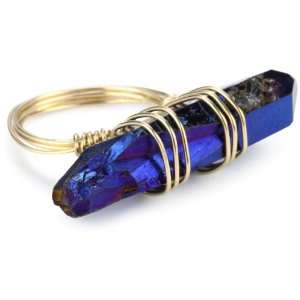  Vanessa Mooney Royal Blue Quartz Gold Wire Wrapped Ring 