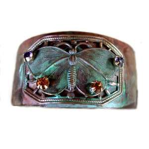  Verdigris Patina Solid Brass Butterfly Cuff   Copper 