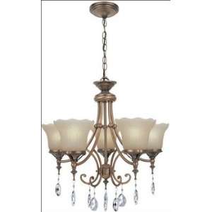 Source C71205 Five Light Chandelier, Brushed Copper Finish with Amber 
