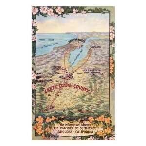 Map of Santa Clara County, San Jose, California Premium Poster Print 