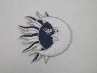 Sun Moon w Silver Iron On Embroidered Patch 3 Inch  