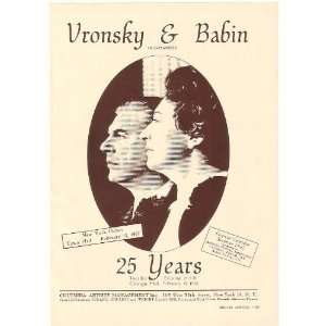  1962 Duo Pianists Vronsky and Babin 25 Years Print Ad 