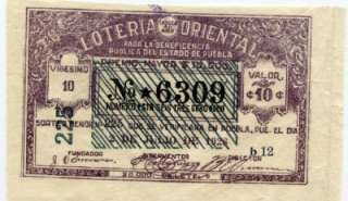 BS06 original Lottery Ticket from Puebla Mexico, 1928  