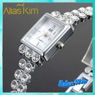 Elegant Alias Kim New Silver Unique Crystal Stone Band Ladies Quartz 