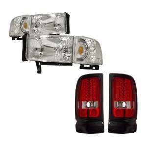 01 Dodge Ram Chrome Headlights /w Amber Corner Light + LED Tail Lights 