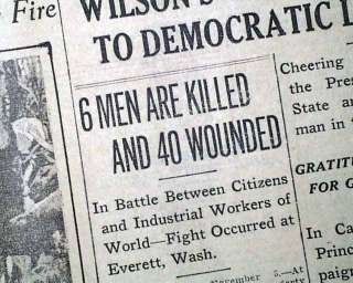 EVERETT MASSACRE Washington WA (IWW) 1916 Old Newspaper  