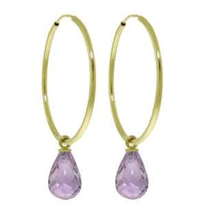    14k Solid Gold Hoop Earrings with dangling Amethysts Jewelry