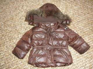 BABY GAP Fleece lined BROWN WARMEST JACKET Winter COAT hood GIRLS 12 