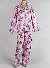   Women BEARS PINK PLAID FLOWERS Flannel Pajamas PJs Set S M L XL  